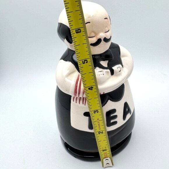 Vintage Ceramic Waiter Tea Canister Dispenser With Lid - 6.5" Black & White - Picture 3 of 11